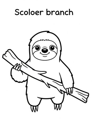 Cute Sloth And Branch Coloring Page