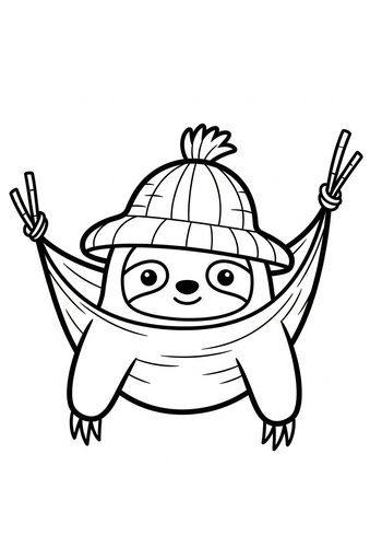 Cute Sloth Coloring Page In A Hammock