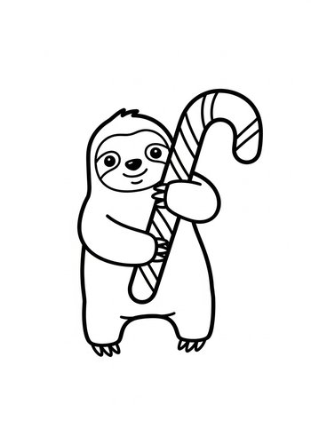 Cute Sloth With Candy Cane Coloring Page