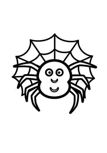 Cute Smiling Spider And Web Coloring Page