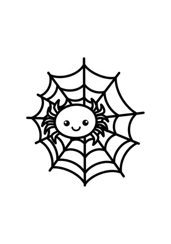 Cute Spider In Web Coloring Page For Kids