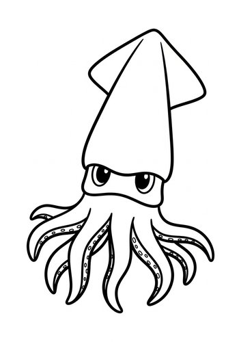 Cute Squid Coloring Page For Kids
