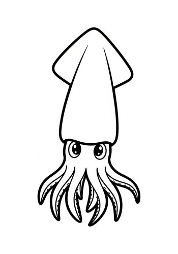 Cute Squid Coloring Page For Kids