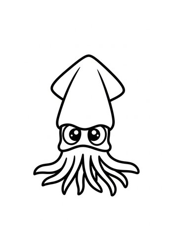 Cute Squid Coloring Page For Kids