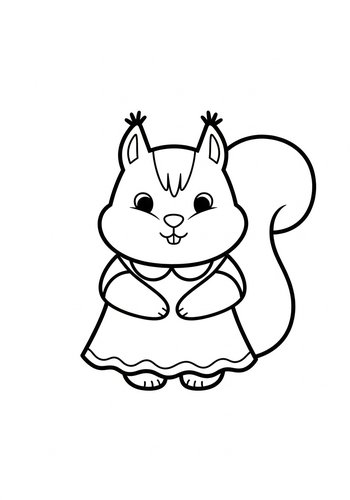 Cute Squirrel Coloring Page For Kids
