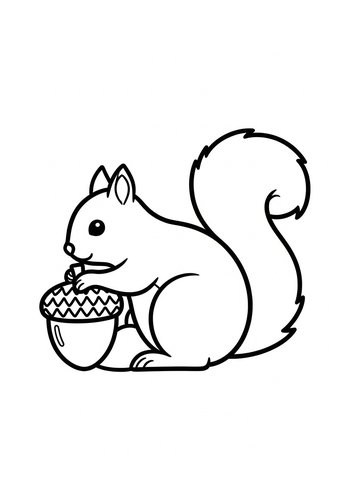 Cute Squirrel With Acorn Coloring Page