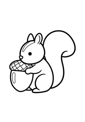 Cute Squirrel With Acorn Coloring Page
