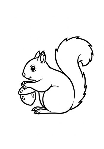 Cute Squirrel With Acorn Coloring Page
