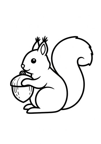 Cute Squirrel With Acorn Coloring Page