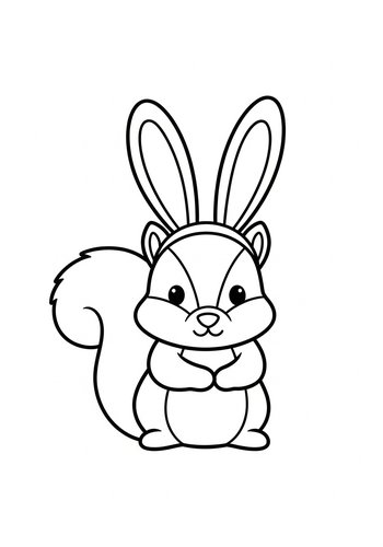 Cute Squirrel With Bunny Ears Coloring Page