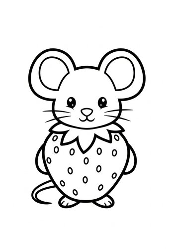 Cute Strawberry Mouse Coloring Page For Kids