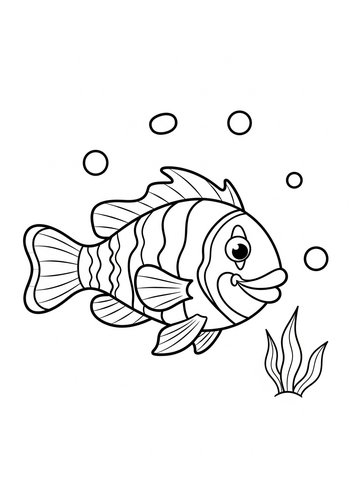 Cute Striped Fish Coloring Page For Kids