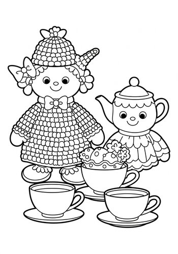 Cute Tea Party Coloring Page For Kids