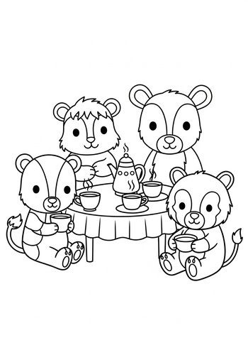 Cute Teddy Bear Tea Party Coloring Page