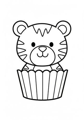 Cute Tiger Cupcake Coloring Page