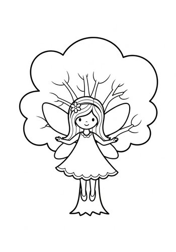 Cute Tree Fairy Coloring Page