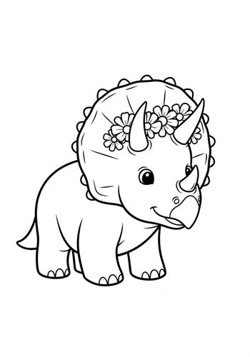 Cute Triceratops With Flower Crown Coloring Page