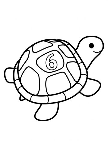 Cute Turtle Number 6 Coloring Page