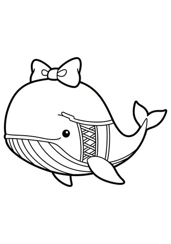 Cute Whale With Bow Coloring Page