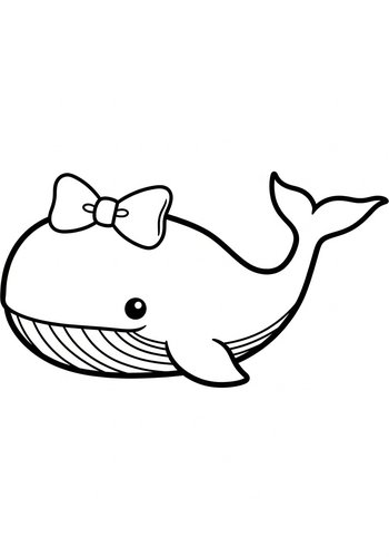 Cute Whale With Bow Coloring Page
