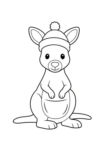 Cute Winter Kangaroo Coloring Page For Kids