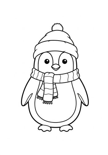 Cute Winter Penguin Coloring Page