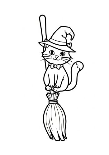 Cute Witch Cat Coloring Page