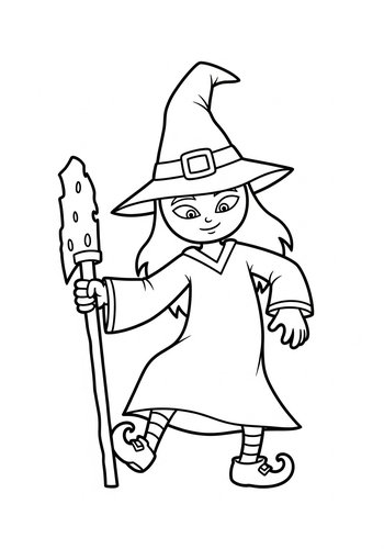 Cute Witch Coloring Page For Kids