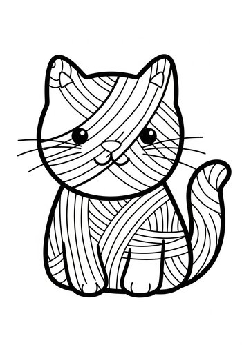 Cute Yarn Ball Kitty Cat Coloring Page