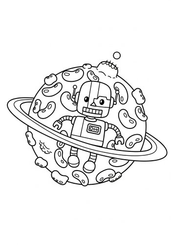 Cyborg Exploring A Planet Made Of Jellybeans - Coloring Page