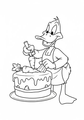 Daffy Duck Baking A Giant Carrot Cake Coloring Page