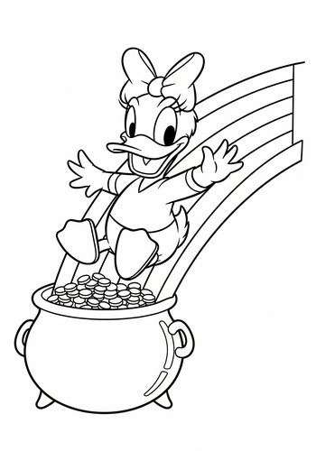 Coloring Page: Daisy Duck Sliding Down A Rainbow Coloring Page