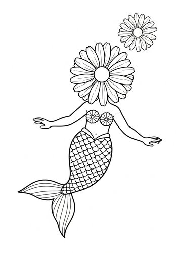 Daisy Mermaid Coloring Page