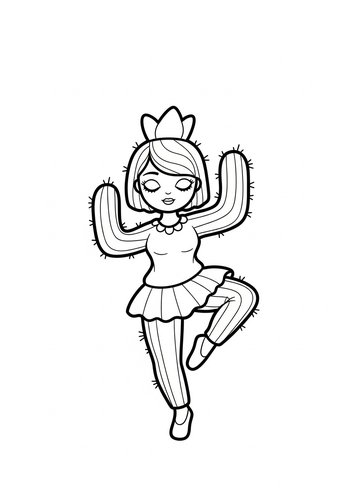 Dancing Cactus Girl Coloring Page