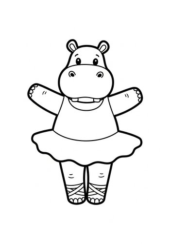 Dancing Hippo Coloring Page: Ballerina Fun