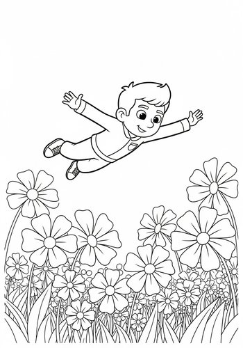 Danny Fenton Soaring Above Giant Flowers Coloring Page
