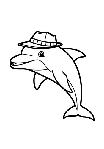 Dapper Dolphin Coloring Page: Hat-wearing Marine Fun
