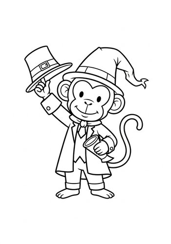 Dapper Monkey Magician Coloring Page