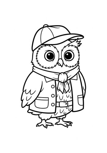 Dapper Owl Detective Coloring Page