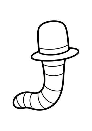 Dapper Worm Coloring Page: Hat-wearing Fun