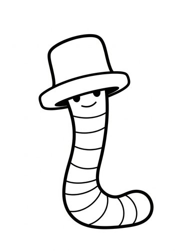 Dapper Worm Coloring Page: Hat-wearing Fun