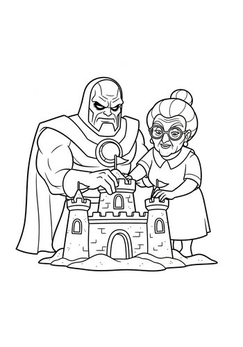 Darkseid Building A Sandcastle With Granny Goodness Coloring Page