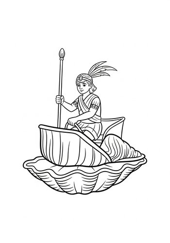 Coloring Page: David Kawena Riding A Giant Clam Shell Like A Chariot Coloring Page