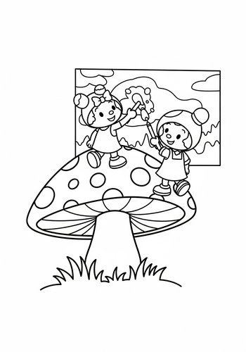 Dee Dee Painting A Mural On A Giant Mushroom Coloring Page
