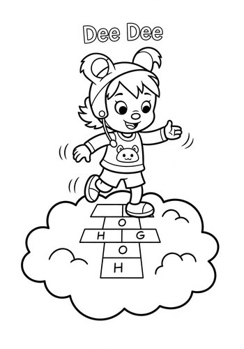 Coloring Page: Dee Dee Playing Hopscotch On Clouds Coloring Page