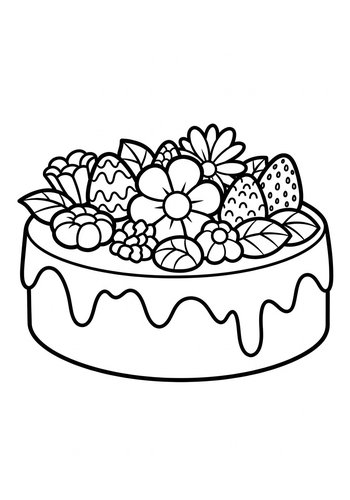 Delicious Dessert Coloring Page: A Floral Cake Treat