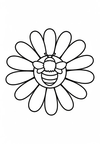 Delightful Bee On Flower Coloring Page
