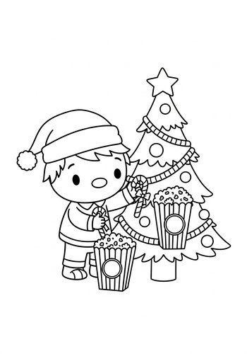 Dexter Decorating A Christmas Tree With Candy Canes And Popcorn Coloring Page