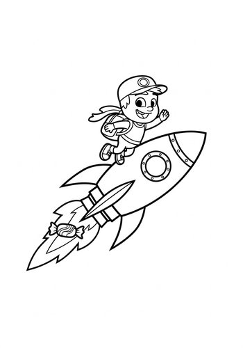 Dexter Flying A Rocket Powered By Candy: Coloring Page Fun