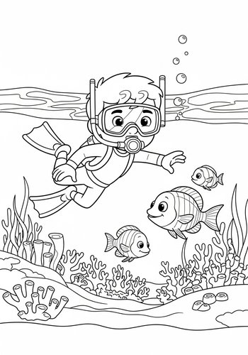 Coloring Page: Dexter's Deep Dive: A Coral Reef Adventure Coloring Page